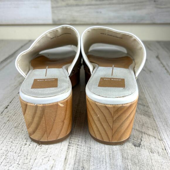 Dolce Vita Women’s 8 Dorado White Leather Slip-On Wood Platform Clog Sandals - Picture 5 of 8